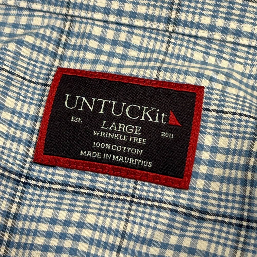 UNTUCKit Button Down Shirt Durbanville WF Large Blue Plaid Wrinkle Free - Picture 7 of 9